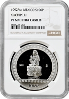 Мексика 100 песо 1992 р. Mo, NGC PF69 UC, "Ацтеки - Xochipilli"
