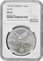 Мексика 1 онза 1997 р. Mo, NGC MS64, "Срібна інвестиційна монета "Свобода"