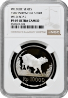 Індонезія 10000 рупій 1987 р., NGC PF69 UC, "Бабіруса"