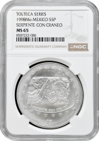 Мексика 5 песо 1998 р. Mo, NGC MS65, "Тольтеки - Serpiente con Craneo"