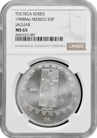 Мексика 5 песо 1998 р. Mo, NGC MS65, "Тольтеки - Ягуар"