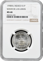 Мексика 1 песо 1998 р. Mo, NGC MS60, "Ольмеки - Senor De Las Limas"