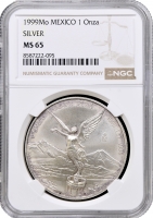 Мексика 1 онза 1999 р. Mo, NGC MS65, "Срібна інвестиційна монета "Свобода"