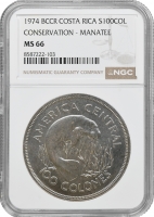 Коста-Ріка 100 колонів 1974, NGC MS66, "Охорона природи - Ламантін"10400