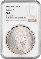 Тоскана 4 флорина 1856, NGC MS63, "Великий герцог Леопольд II (1824 - 1859)"