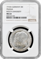 Пруссія 3 марки 1910 р. A, NGC MS64, "Берлінський університет"