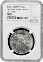 Брауншвейг-Вольфенбюттель 3 марки 1915, NGC MS63, "Весілля і вступ на престол Ернста Августа"
