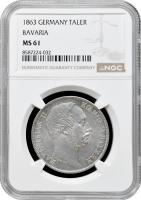 Баварія 1 союзний талер 1863, NGC MS61, "Король Людвіг II (1864 - 1886)"