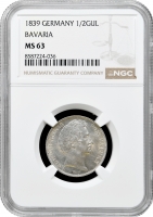 Баварія 1/2 гульдена 1839, NGC MS63, "Король Людвіг I (1825 - 1848)" Top Pop 1/0