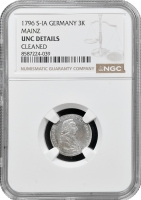 Майнц 3 крейцера 1796 г. S IA, NGC UNC Det., "Принц-архиепископ Фредерик Чарльз Джозеф (1774 - 1802)"