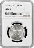 Німеччина 3 марки 1924 F, NGC MS65, "Веймарська Республіка (Марка) (1919 - 1925)"