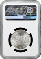 Німеччина 3 марки 1924 F, NGC MS65, "Веймарська Республіка (Марка) (1919 - 1925)"