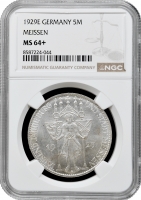 Веймарська Республіка 5 рейхсмарок 1929 р. E, NGC MS64+, "1000 років Мейсена"