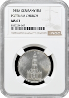 Німеччина - Третій рейх 5 рейхсмарок 1935 р. A, NGC MS63, "Гарнізонна церква в Потсдамі"