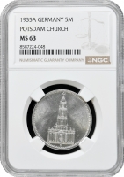 Німеччина - Третій рейх 5 рейхсмарок 1935 р. A, NGC MS63, "Гарнізонна церква в Потсдамі"