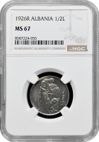 Албанія 1/2 леку 1926 R, NGC MS67, "Король Зогу I (1928 - 1939)" Top Pop