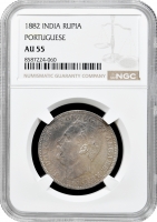 Індія - Португальська 1 рупія 1882, NGC AU55, "Король Луїш I (1861 - 1889)"