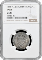 Швейцарія 1 батцен 1832, NGC MS64, "Кантон Вауд (1804 - 1850)"