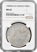 Мексика 1 песо 1908 Mo GV, NGC MS62, "Мексиканські Сполучені Штати (1905 - 1969)"