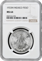 Мексика 1 песо 1933 р. Mo, NGC MS64, "Мексиканські Сполучені Штати (1905 - 1969)"