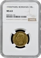 Румунія 10 леїв 1930 (PARIS), NGC MS63, "Король Кароль II (1930 - 1940)"