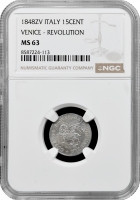 Венеція 15 чентезімо 1848 р. ZV, NGC MS63, "Республіка Сан-Марко (1848 - 1849)"