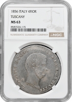 Тоскана 4 флорина 1856, NGC MS63, "Великий герцог Леопольд II (1824 - 1859)"