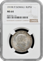 Італійське Сомалі 1 рупія 1919 р. R, NGC MS64, "Король Віктор Еммануїл III (1900 - 1946)"