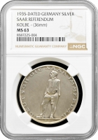 Німеччина - Третій рейх срібна медаль 1935 р., NGC MS63, "Воз'єднання Саара"