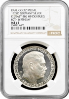 Веймарська Республіка Медаль Карла Гетца 1927 р. D, NGC MS64, "80 років Гінденбургу"
