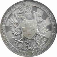 Швейцарія срібна медаль 1887 р., NGC UNC Det., "Женівський стрілецький фестиваль"