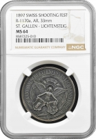Швейцарія срібна медаль 1897 р., NGC MS64, "Фестиваль стрільби у Санкт-Галлені, Ліхтенштайг"