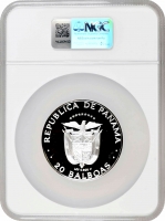 Панама 20 бальбоа 1985 FM, NGC PF69 UC, "Бальбоа, першовідкривач Тихого океану"