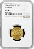 Гамбург 20 марок 1900 р. J, NGC MS62, "Вільне місто Гамбург (1871 - 1918)" золото