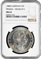 Пруссія 5 марок 1888 A, NGC MS63, "Король Вільгельм II (1888 - 1918)"