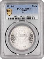 Любек 3 марки 1913 р., PCGS MS65, "Вільний місто Любек (1871 - 1918)"