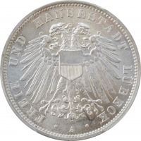 Любек 3 марки 1913 р., PCGS MS65, "Вільний місто Любек (1871 - 1918)"
