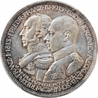Мекленбург-Шверин 3 марки 1915 г. А, PCGS MS65, "100 лет Великому Герцогству Мекленбург-Шверин"
