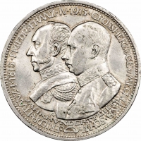Мекленбург-Шверин 3 марки 1915 г. А, PCGS MS64, "100 лет Великому Герцогству Мекленбург-Шверин"