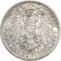 Мекленбург-Шверин 3 марки 1915 г. А, PCGS MS64, "100 лет Великому Герцогству Мекленбург-Шверин"