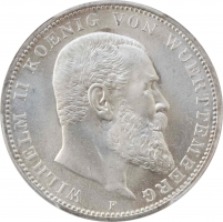 Вюртемберг 3 марки 1912 г. F, PCGS MS66, "Король Вильгельм II (1891 – 1918)"