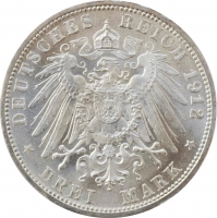 Вюртемберг 3 марки 1912 г. F, PCGS MS66, "Король Вильгельм II (1891 – 1918)"