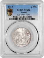 Пруссія 2 марки 1913 р. A, PCGS MS66, "Поразка Наполеона"