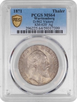 Вюртемберг 1 талер 1871 р., PCGS MS64, "Звичайне завершення Франко-прусської війни"