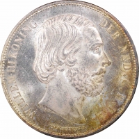 Нидерланды 2 1/2 гульдена 1872 г., PCGS MS62, "Король Виллем III (1849 - 1890)"