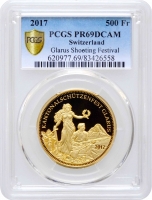 Швейцария 500 франков 2017 г., PCGS PR69 DCAM, "Стрелковый фестиваль в Гларусе"