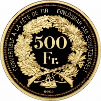 Швейцария 500 франков 2017 г., PCGS PR69 DCAM, "Стрелковый фестиваль в Гларусе"