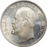 Швеция 1 крона 1907 г. EB, PCGS MS65, "Король Оскар II (1873 - 1907)"