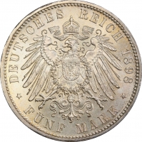 Баварія 5 марок 1898 р. D, PCGS MS64, "Король Отто І (1886 - 1913)"