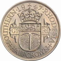 Южная Родезия 1/2 кроны 1947 г., PCGS MS63, "Колония Великобритании (1932 - 1955)"